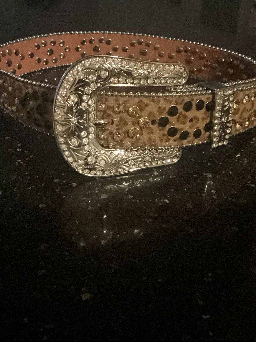 Embellished Leopard Print Western Belt in Brown and Gold